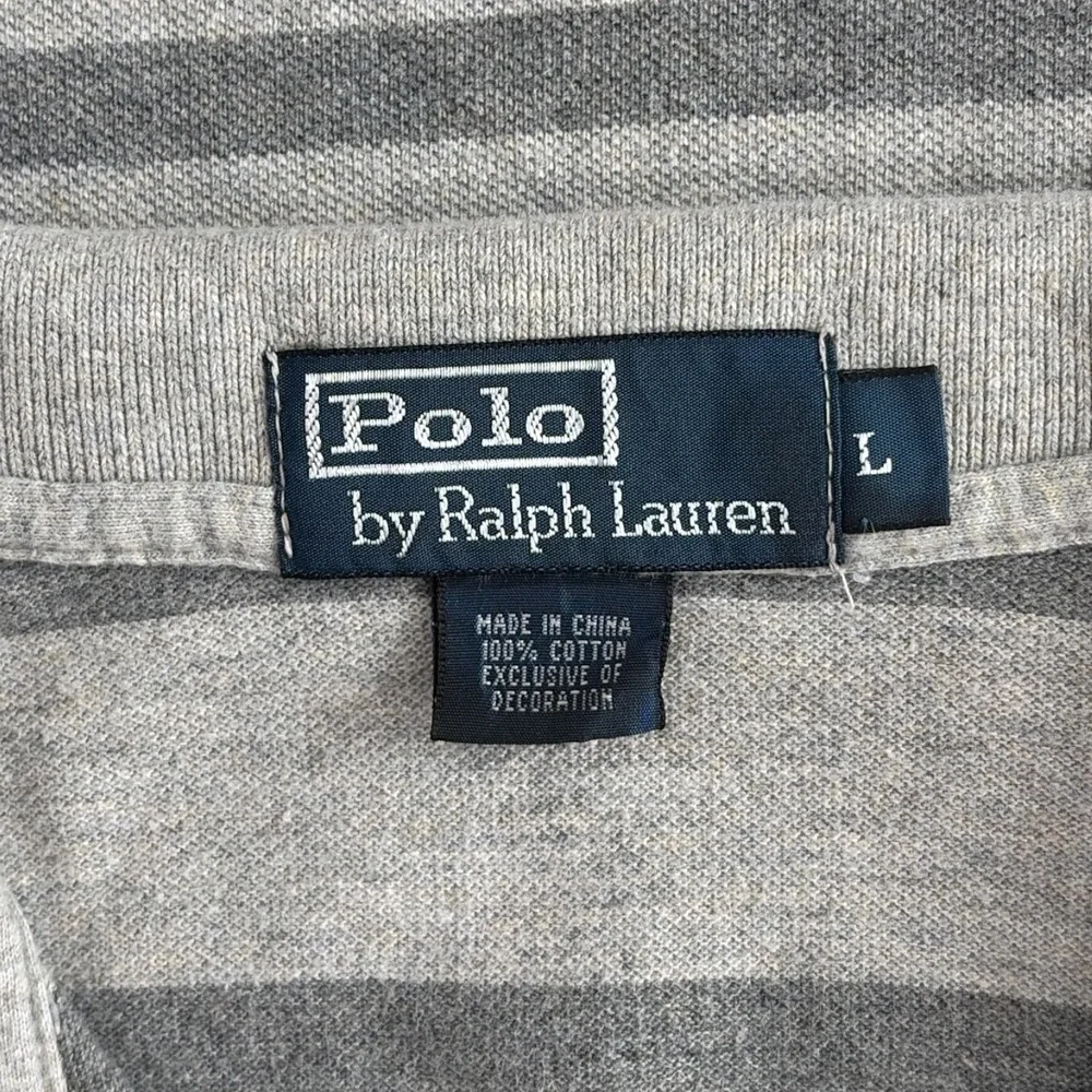 Polo Ralph Lauren Men's Large Gray Striped Polo Shirt Cotton Classic Preppy